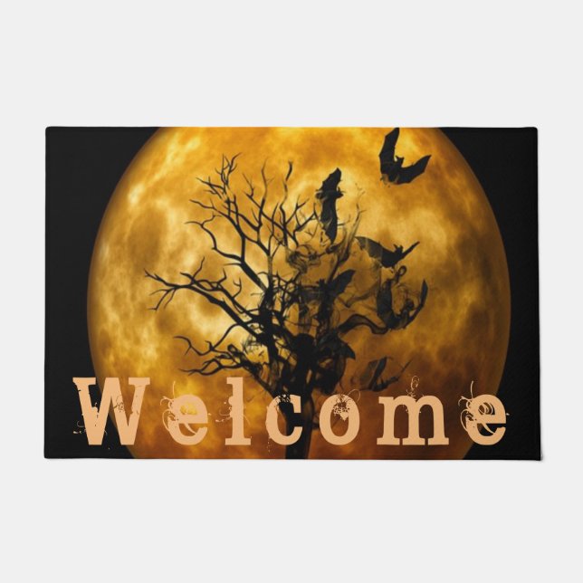 Felpudo Noche de Halloween Sky Bats y Moon Decour "Welcome (Anverso)