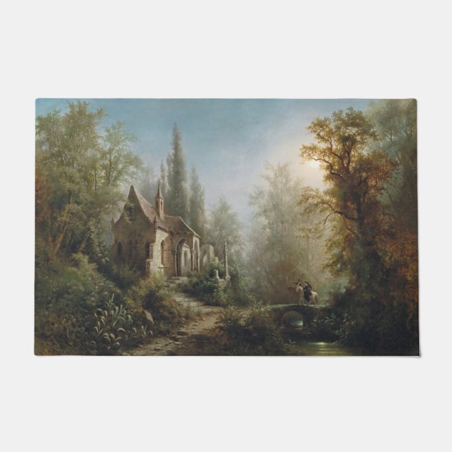 Felpudo Noche iluminada por la luna sobre la capilla del c (Anverso)