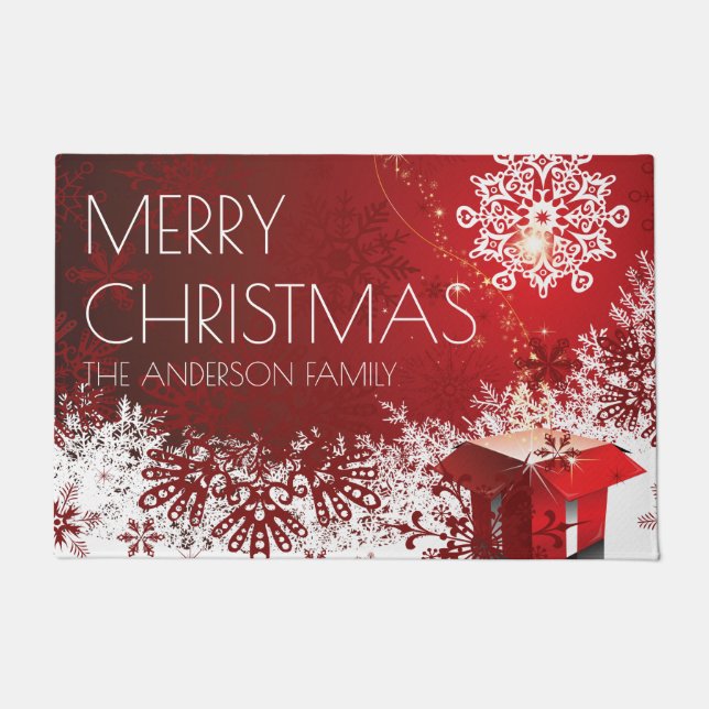 Felpudo Nochebuena de invierno con copos de nieve (Anverso)