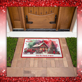 Felpudo Nochebuena de la cosecha del Monograma en blanco |