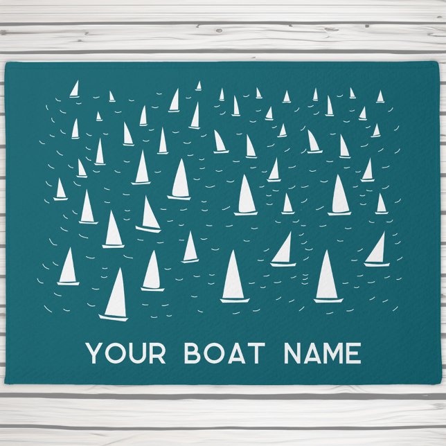 Felpudo Nombrar barco velero personalizado Nautical Green (Personalized boat name nautical sailing yacht race doormat)