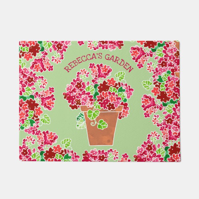 Felpudo Nombre con monograma floral de los geranios rojos (Anverso)