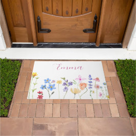 Felpudo Nombre de acuarela Boho minimalista de flor silves