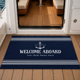 Felpudo Nombre de Barco Azul Personalizado Bienvenido a Bo