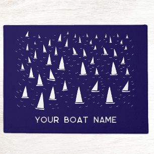 Felpudo Nombre de barco de vela personalizado náutico azul