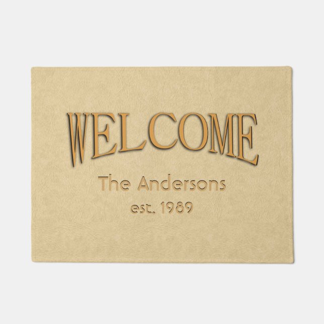 Felpudo Nombre de bienvenida de aspecto de cuero estableci (Anverso)