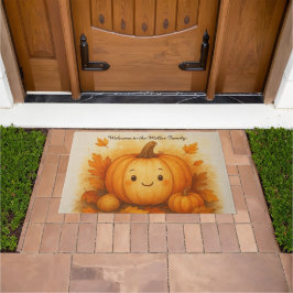 Felpudo nombre de bienvenida rústico de calabaza de otoño