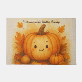 Felpudo nombre de bienvenida rústico de calabaza de otoño