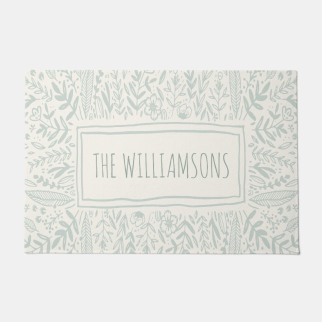 Felpudo Nombre de borde de arte floral del Jardín Verde Sa (Anverso)