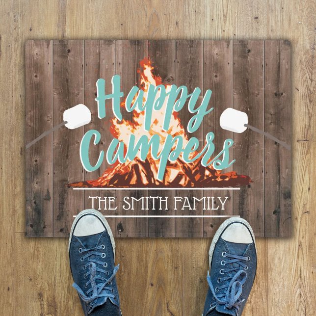 Felpudo Nombre de familia de camping Rústico Bonfire Happy (Subido por el creador)