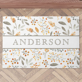 Felpudo Nombre de familia de follaje de acuarela de otoño