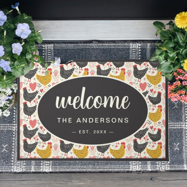 Felpudo Nombre de familia del patrón de pollo de granja (Subido por el creador)