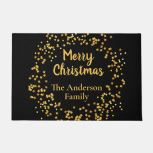 Felpudo Nombre de familia elegante Feliz Navidad Estrellas