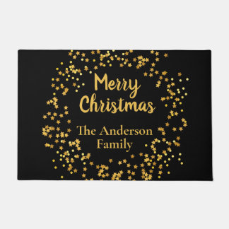 Felpudo Nombre de familia elegante Feliz Navidad Estrellas