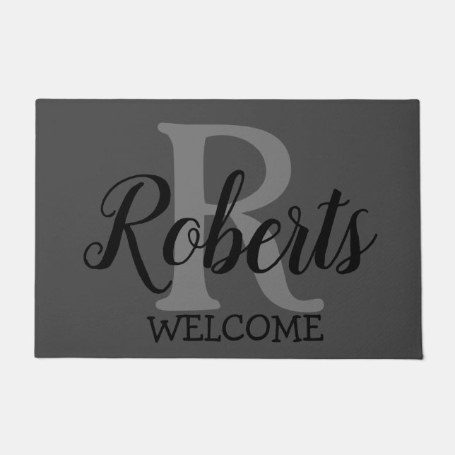 Felpudo Nombre de familia elegante monogramado (Anverso)