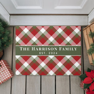 Felpudo Nombre de Familia Personalizado Navidad Plaid