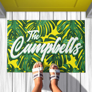 Felpudo Nombre de familia tropical hojas de monastera amar