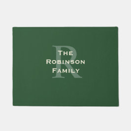 Felpudo Nombre de familia verde y marrón monograma 