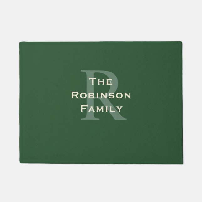 Felpudo Nombre de familia verde y marrón monograma  (Anverso)
