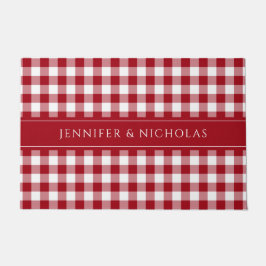 Felpudo Nombre de Gingham a Cuadros Rojos Modernos