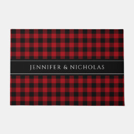Felpudo Nombre de Gingham a Cuadros Rojos Rústicos