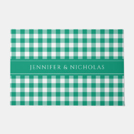 Felpudo Nombre de Gingham a Cuadros Verdes Modernos