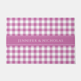 Felpudo Nombre de Gingham rosa moderno