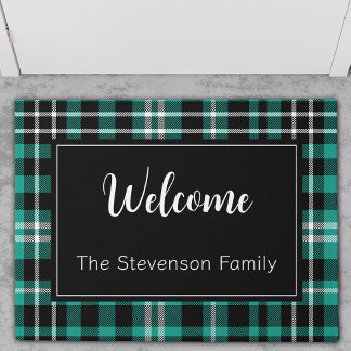 Felpudo Nombre de la familia monogramada de bienvenida ver