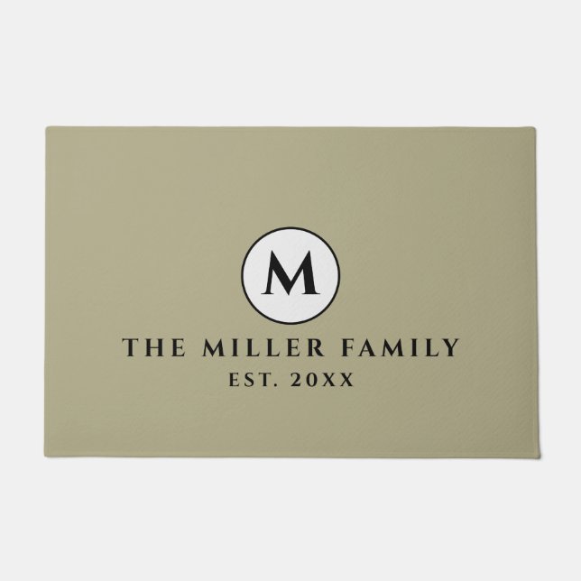 Felpudo Nombre de la familia Monogramada Sage Green Black  (Anverso)