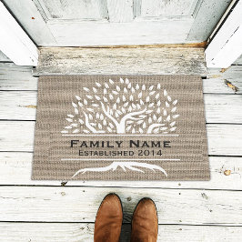 Felpudo Nombre de la familia Rústica Burlap del Árbol Vint