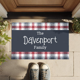 Felpudo Nombre de la familia Tartán rojo blanco y azul