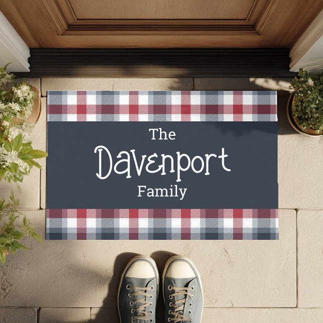 Felpudo Nombre de la familia Tartán rojo blanco y azul (Subido por el creador)