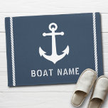 Felpudo Nombre del barco Corredor Náutico Vintage Estribos<br><div class="desc">Un elegante y acogedor Doormat náutico con su nombre personalizado, nombre del barco u otro texto deseado. Cuenta con un anclaje de barco vintage diseñado por un personalizado con rayas de cuerda. gris azul moda con blanco o cambia fácilmente el color básico para que coincida con tu decoración o temática...</div>