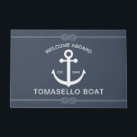 Felpudo Nombre del barco del anchor nautico Rope<br><div class="desc">Añade tu nombre de barco con ancla,  cuerda,  tipografía moderna y alfombra de bienvenida azul marino.</div>