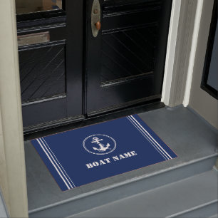 Felpudo Nombre del barco Rope & Anchor Navy Blue Entrway