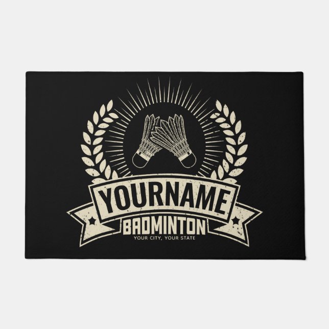 Felpudo Nombre del jugador de Badminton personalizado Racq (Anverso)