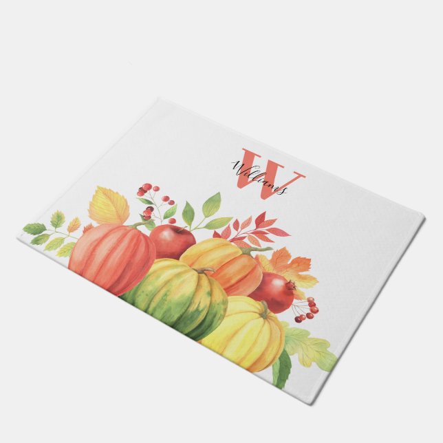 Felpudo Nombre del Monograma de Calabaza (Angular)