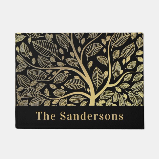 Felpudo  Nombre familiar hojas de oro negras (Anverso)