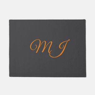 Felpudo Nombre inicial monograma gris naranja caligrafía