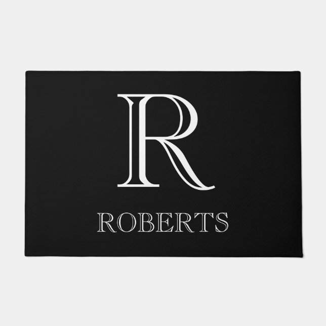 Felpudo Nombre negro y Doormat inicial / Rug - Personaliza (Anverso)