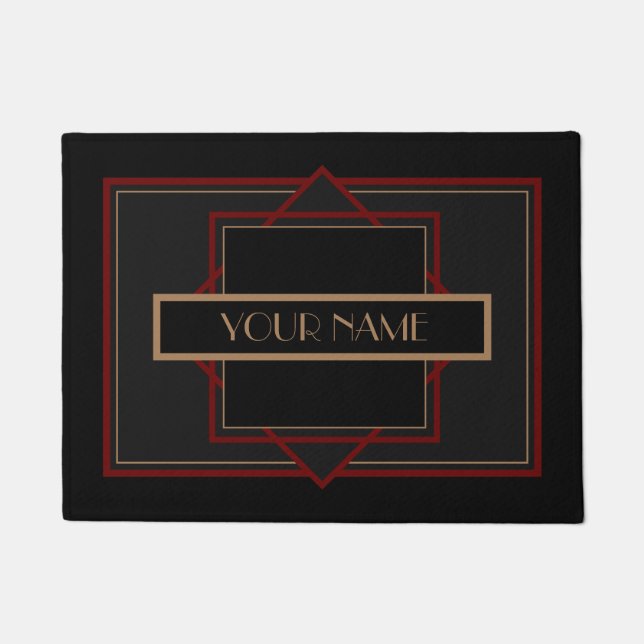Felpudo Nombre personalizado Art Deco -Doormat negro rojo (Anverso)