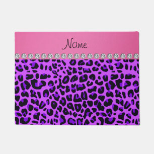 Felpudo Nombre personalizado banda rosa de leopardo púrpur