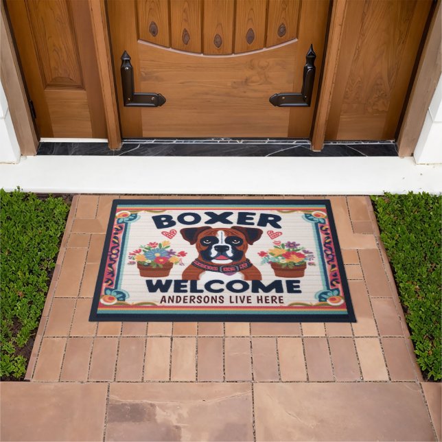 Felpudo Nombre personalizado Bienvenida Boxer Perro Lover (Exterior)