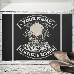 Felpudo NOMBRE Personalizado Biker Mechanic Skull Motorcyc