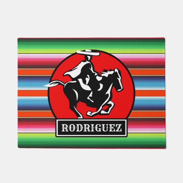 Felpudo NOMBRE Personalizado Carro Caballo Serape Español  (Anverso)