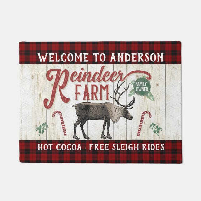 Felpudo Nombre personalizado de granja de renos rústica de (Anverso)