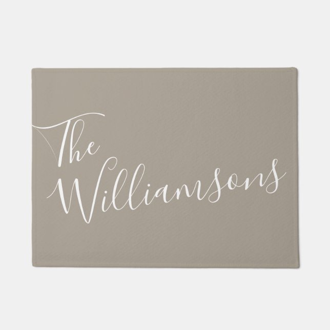 Felpudo Nombre personalizado de guión minimalista Taupe Br (Anverso)