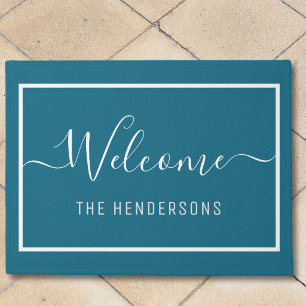 Felpudo Nombre personalizado Elegante guion de bienvenida 