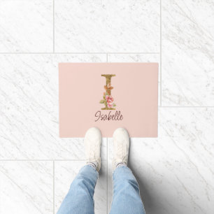 Felpudo Nombre personalizado letra I Lámina de oro rosas r