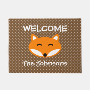 Felpudo Nombre personalizado lindo zorro rojo polka pega p